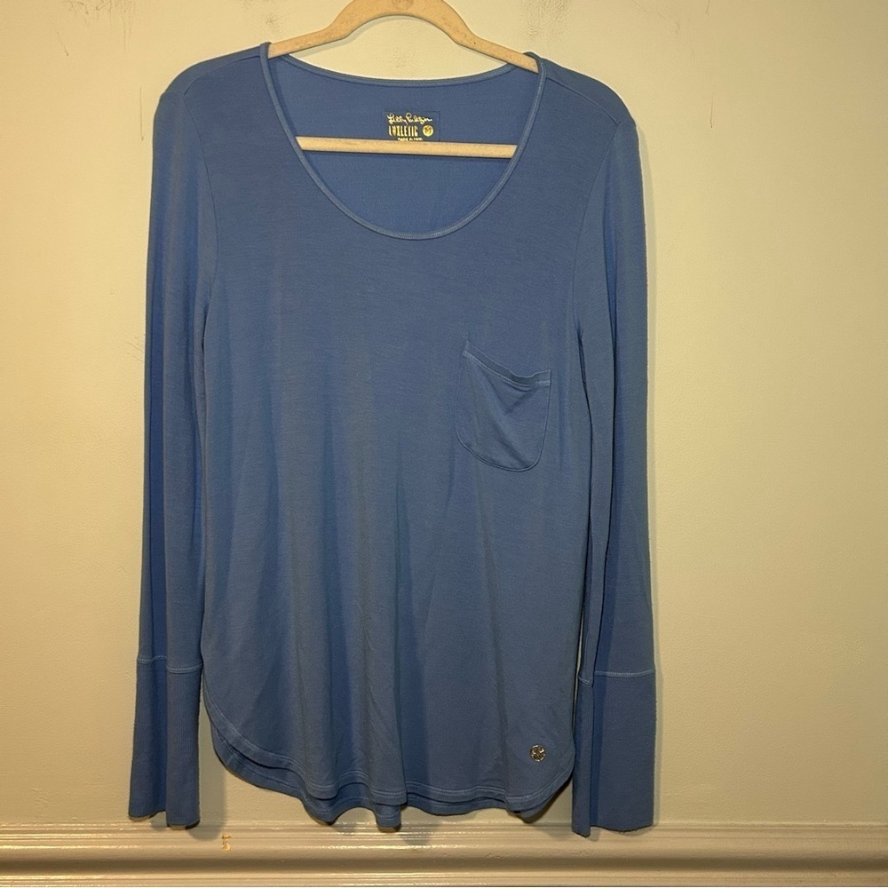 Lilly Pulitzer Luxletic Blue Long Sleeve Tunic Blouse Size Medium